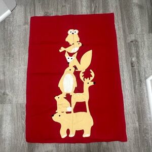 Crate&Barrel Christmas Red Kitchen Towel w/ Winter Critters